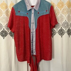 Double D Ranch Red and Blue Western Blouse